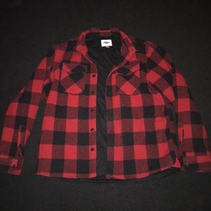 Men’s red and black plaid coat